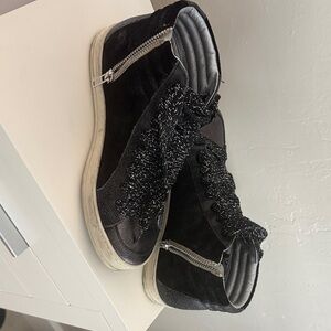 P448 Black High-Top Sneakers with Glitter Laces